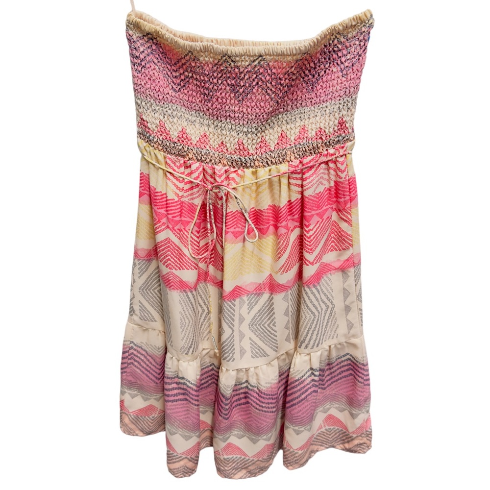 Retro Y2K Vintage Smocked Tiered Flare Mini Dress Boho Hippie Gypsy Aztec